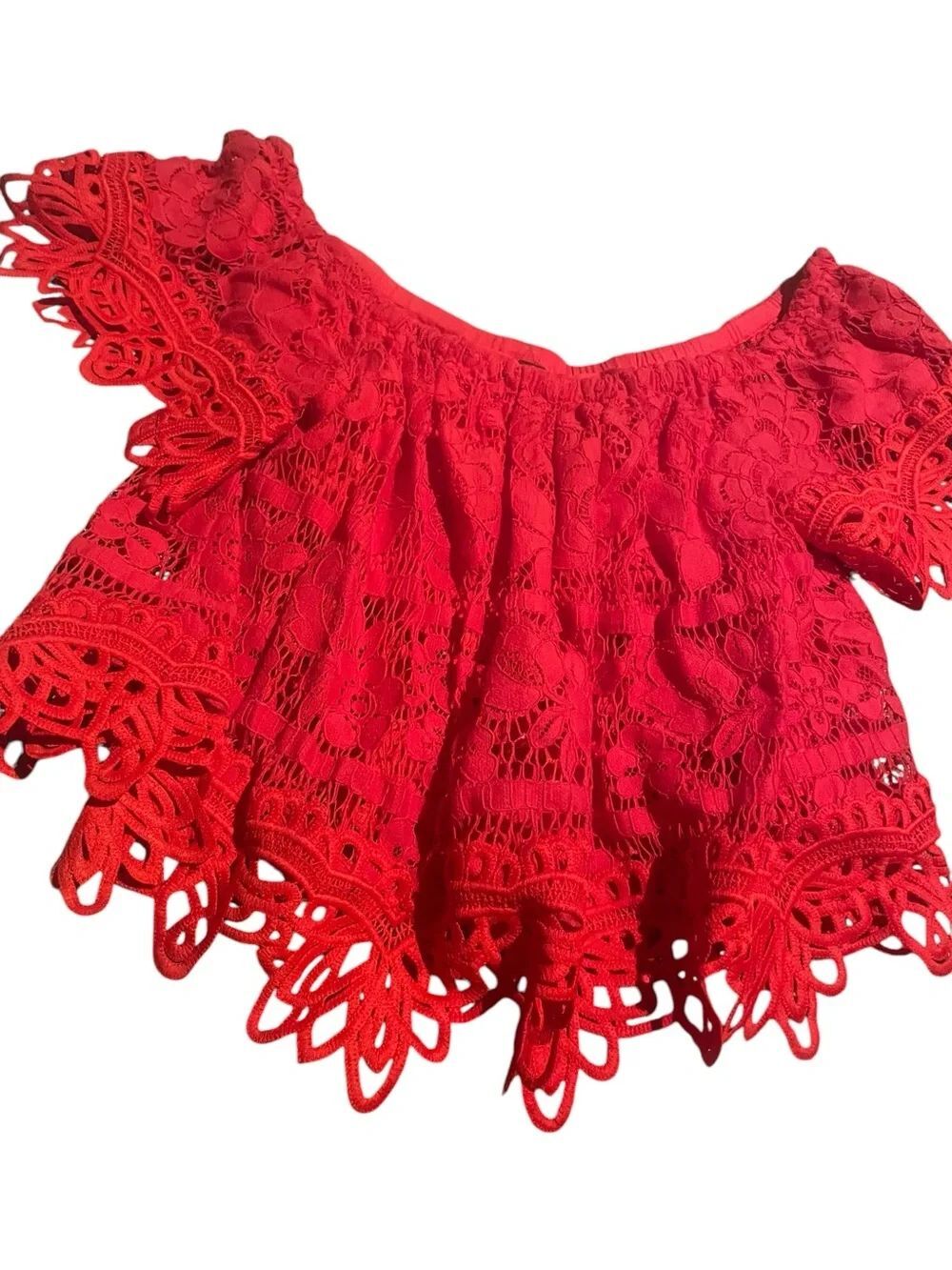 Women’s Red Lace Off-Shoulder Top excellent like new size XS
